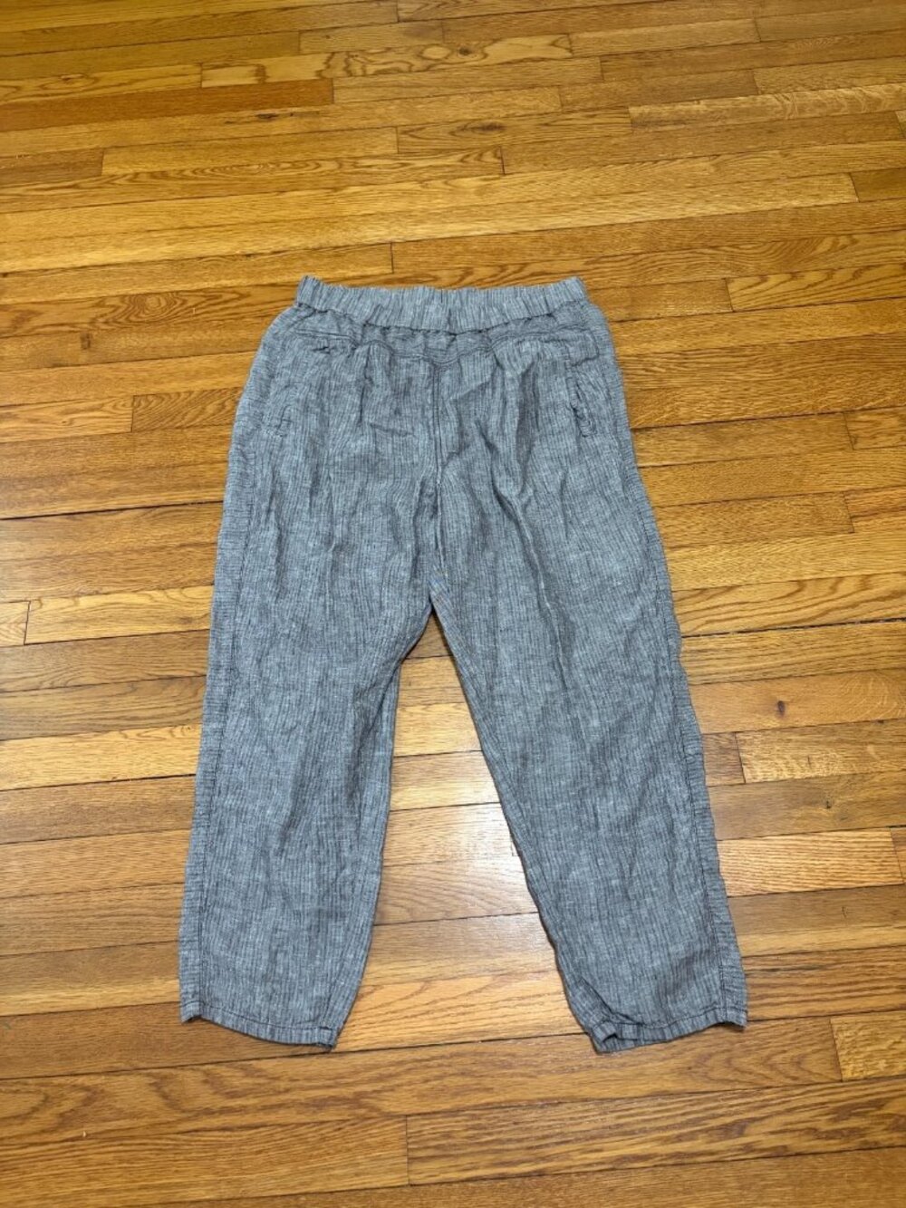 Hei Hei Anthropologie Womens Pull On 100% Linen Crop Pants Size M Gray Striped